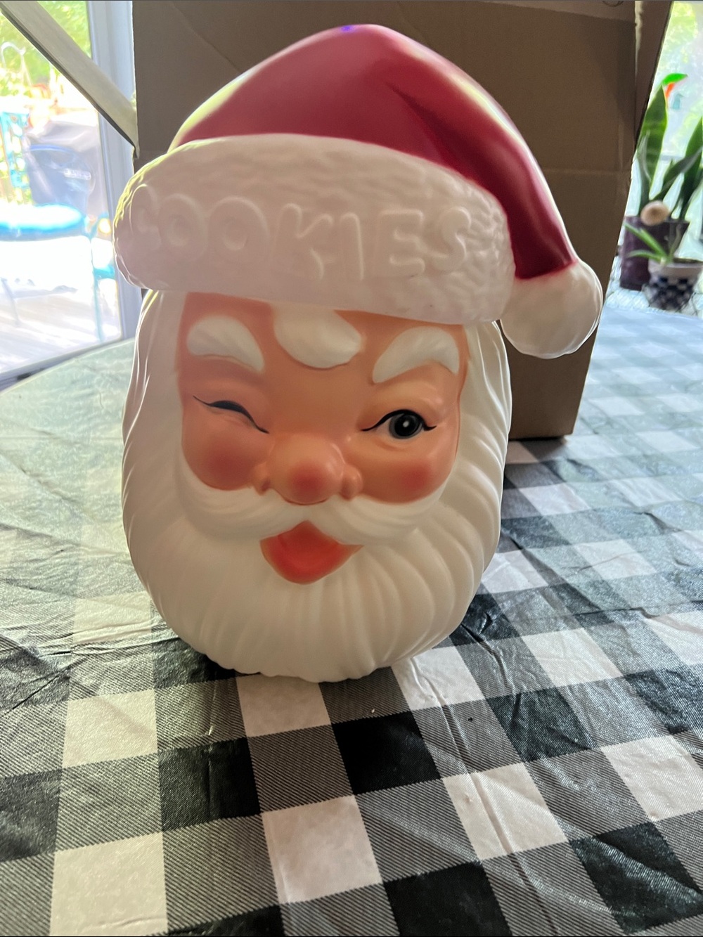 Retro Blow Mold Santa Cookie Jar - Red and White Holiday Decor